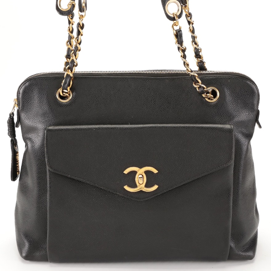 Chanel Black Caviar Leather Shoulder Bag