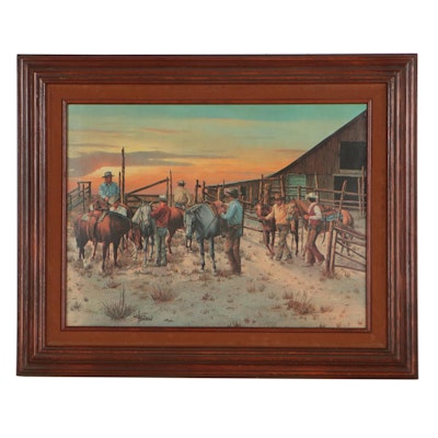 Western Scene Offset Lithograph After William Hoffman, Late 20th Century