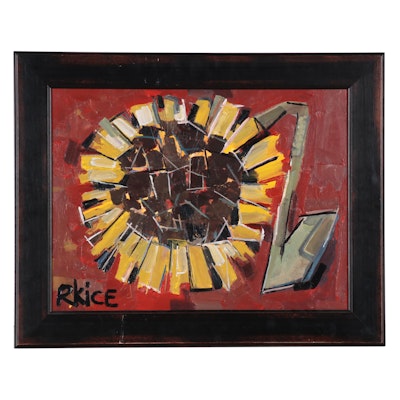 Rachel Kice Cubist Style Acrylic Painting of Sunflower