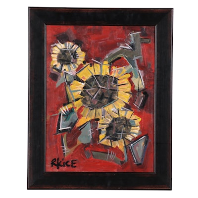 Rachel Kice Cubist Style Acrylic Painting of Sunflowers