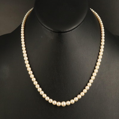 Vintage Pearl Graduating Necklace with 835 Silver Rhinestone Clasp and Box