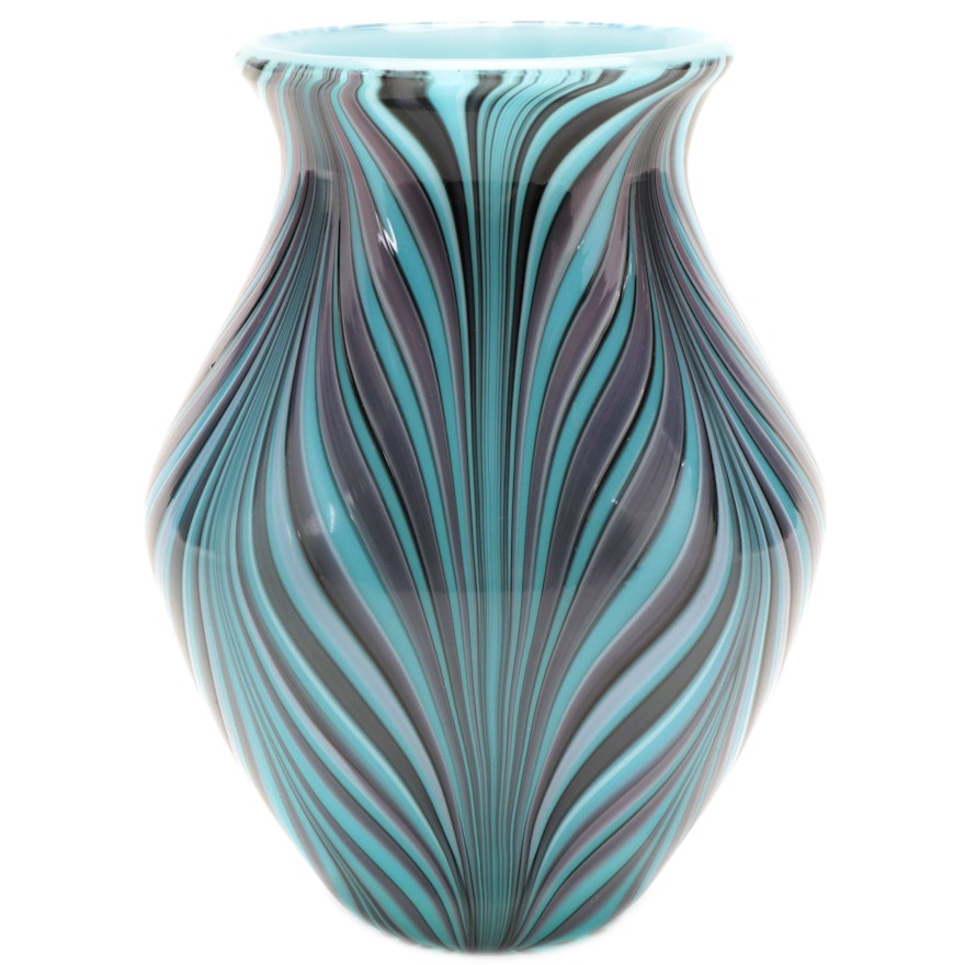 Fenton Pulled Feather Cased Glass Vase Designed by Dave Fetty