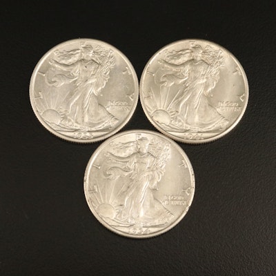 Three Walking Liberty Silver Half Dollars Including 1934