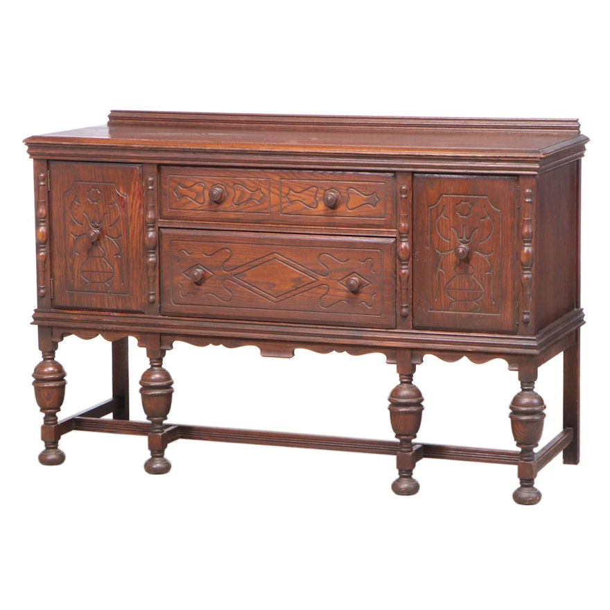 People's Outfitting Co. Jacobean Style Oak Buffet, 1930s