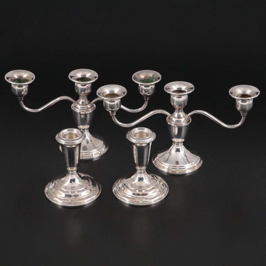 Revere Silversmiths Sterling Convertible Candelabras and Empire Candlesticks