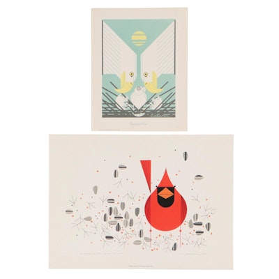 Charley Harper Serigraph and Giclée "Cardinal Close Up" and "Eagological Event"