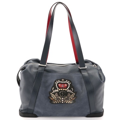 Christian Louboutin Bagdamon Boston Bag in Blue Nubuck and Blue/Red Leather