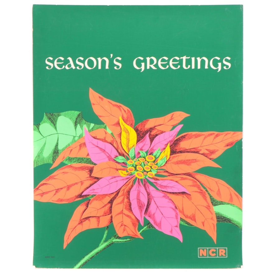 Serigraph Poster of a Poinsettia "Season's Greetings"