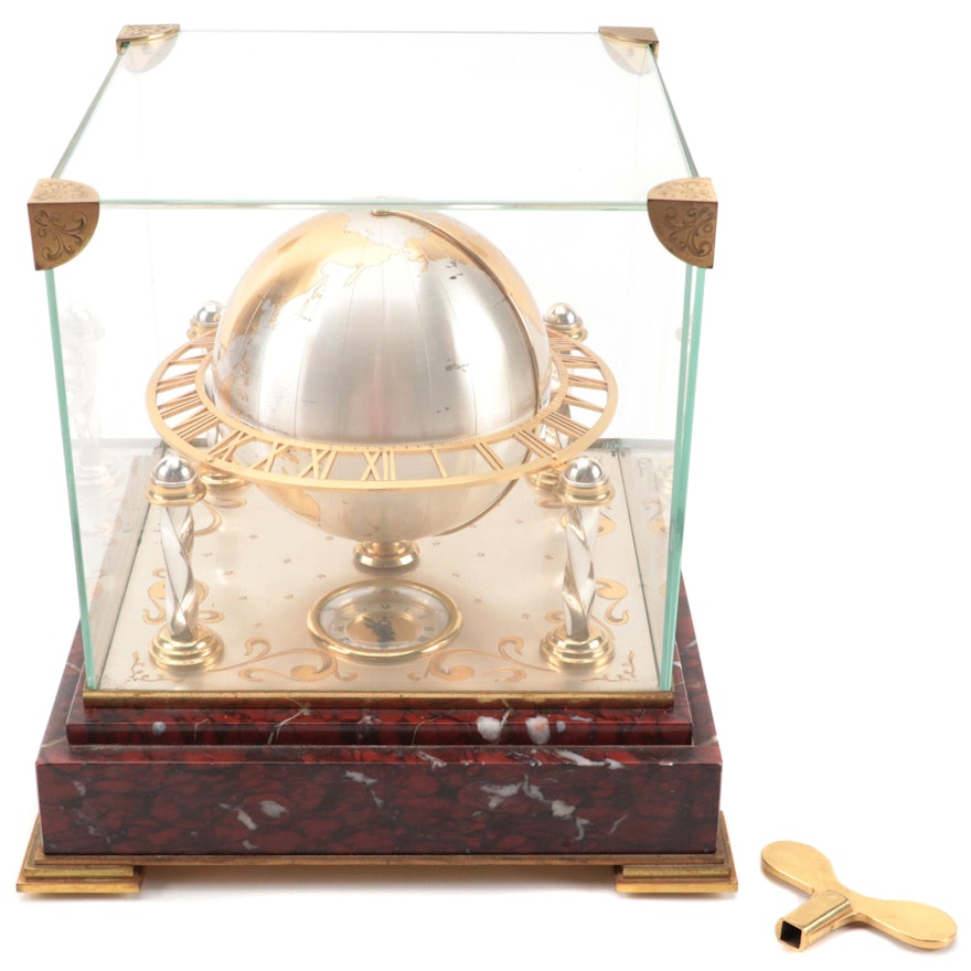 Dunhill Brass, Metal, and Marble Celestial Globe Table Clock, Mid-20th Century