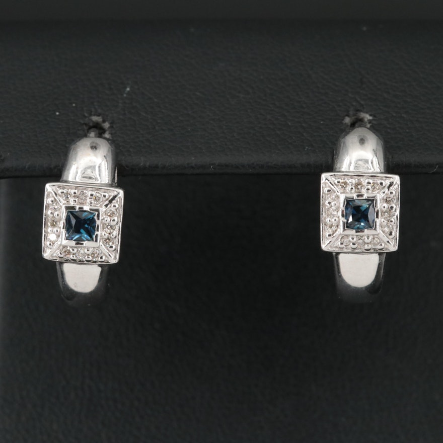 14K Sapphire and Diamond Oval Hoop Earrings