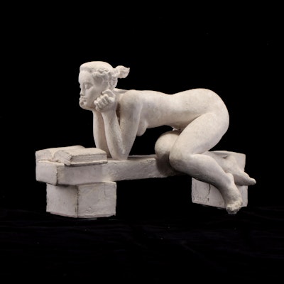 Henri Albert Lagriffoul Clay Sculpture of a Woman Reading