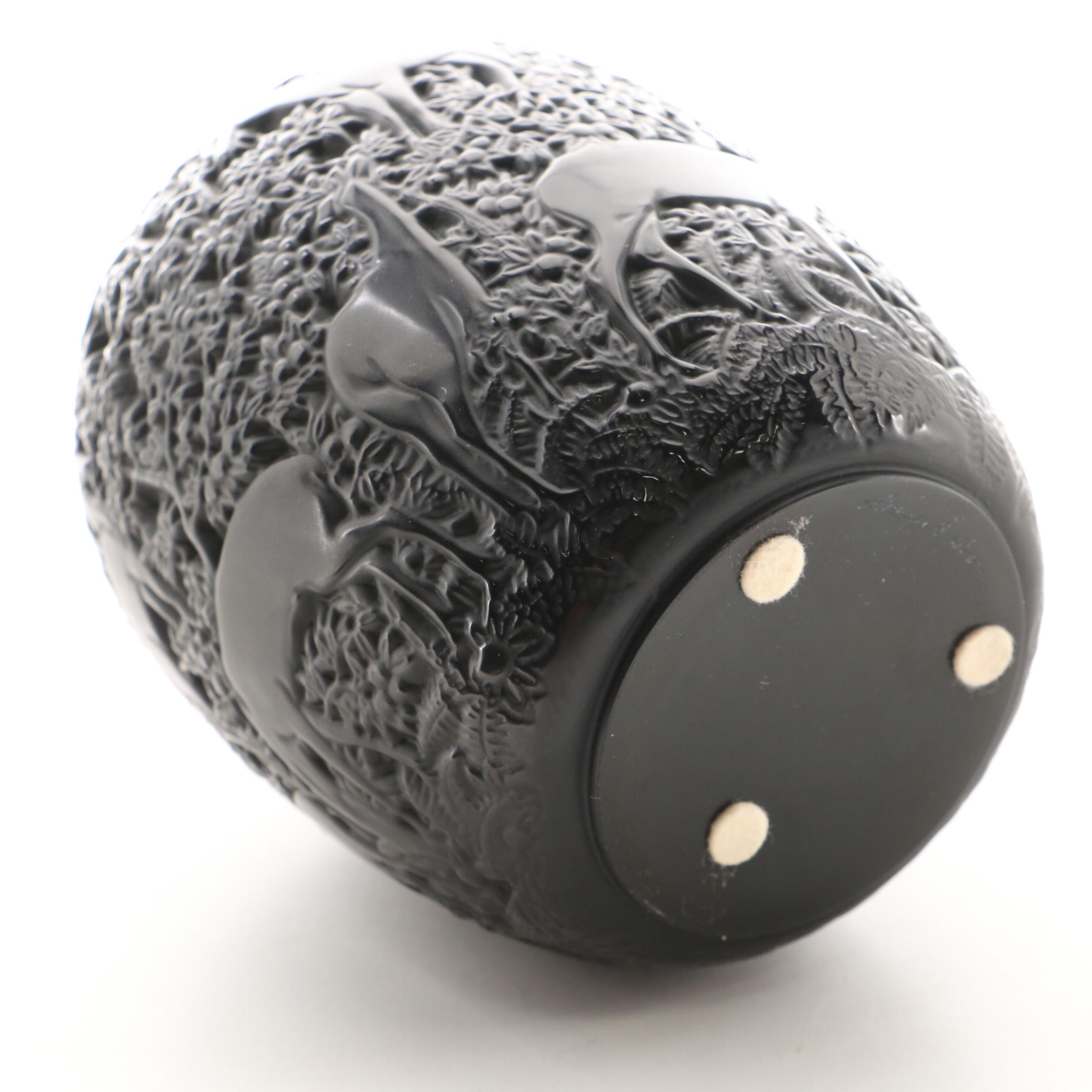 Lalique "Biches" Black Crystal Vase with Deer Motif EBTH