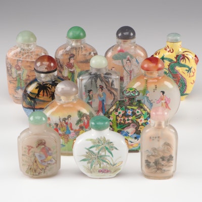Chinese Reverse Painted Glass, Porcelain, and Enameled Metal Snuff Bottles