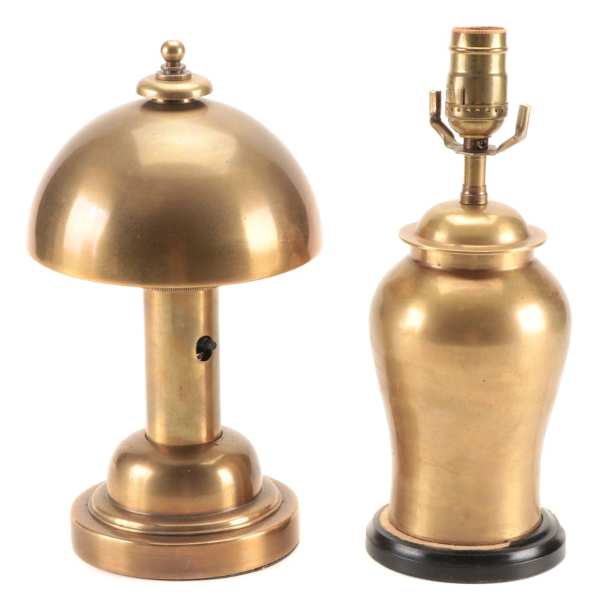 Brass Mushroom Boudoir Lamp With Brass Ginger Jar Form Boudoir Lamp