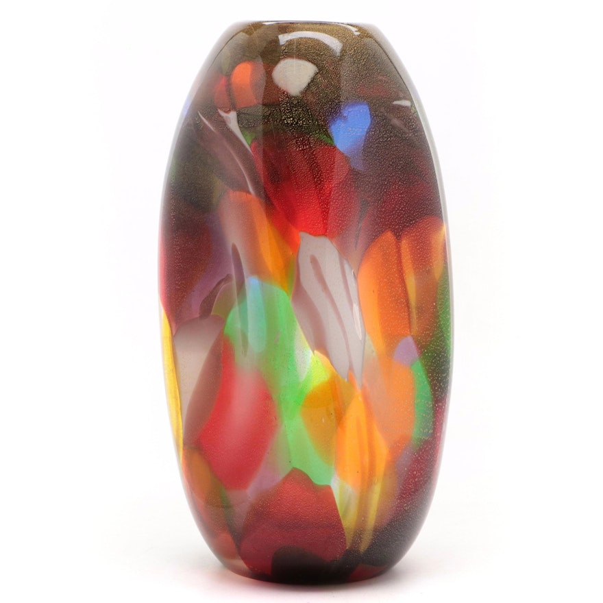 Anzolo Fuga for AVEM Murano Multi-Color with Gold Leaf Art Glass Vase, 1950s