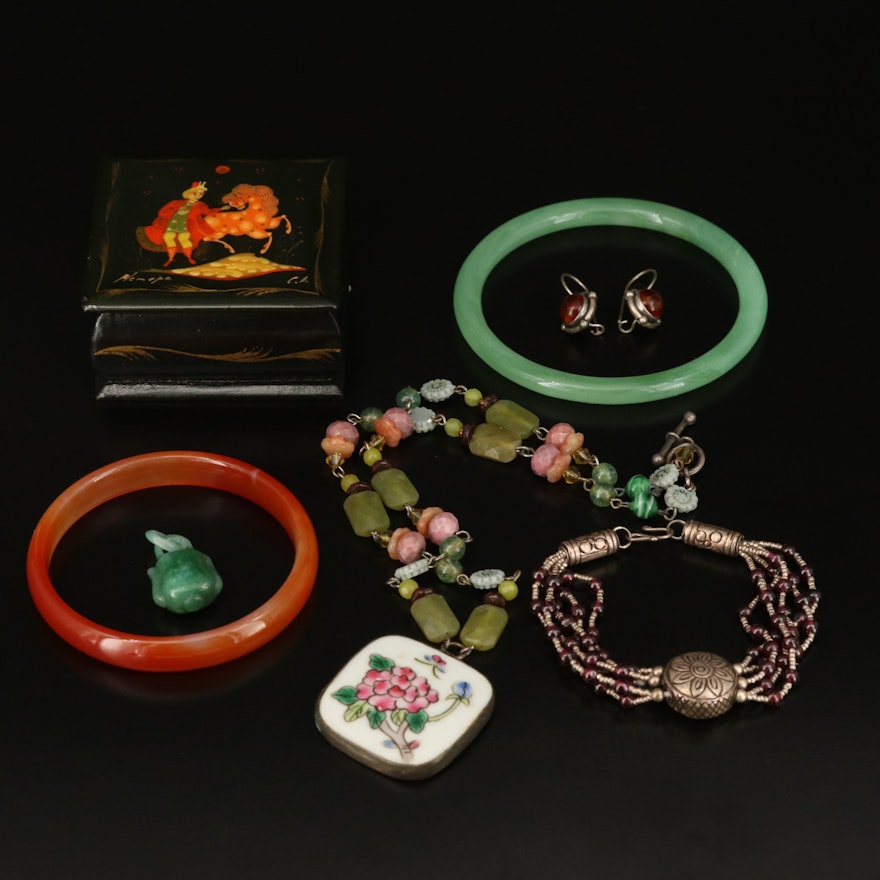 Jadeite and Rhodolite Garnet Jewelry Collection
