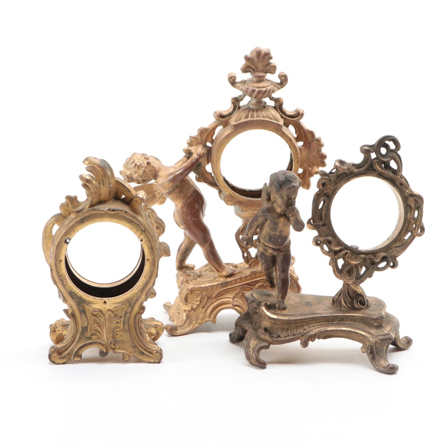 Victorian Rococo Style Gilt Cast Metal Brass Desk Clock Cases, Late 19th Century