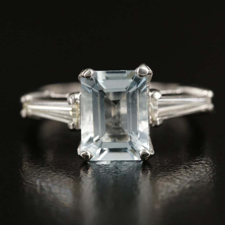 Platinum 1.95 CT Aquamarine and Diamond Ring