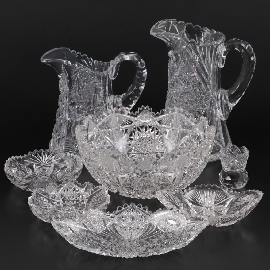American Brilliant Cut Glass Pitchers and Other Tableware, 20th Century