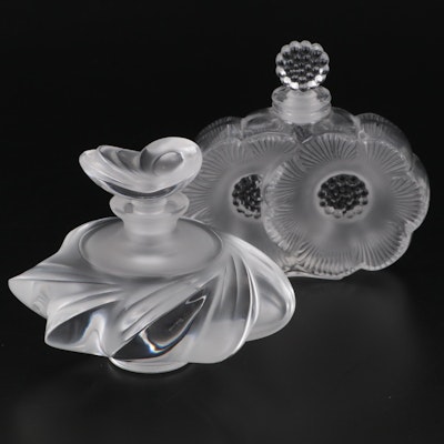 Lalique "Two Flowers" and "Samoa" Frosted Crystal Perfume Bottles