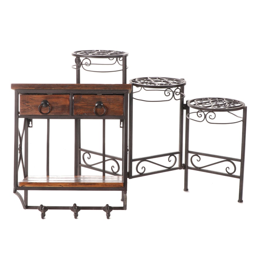 Three Tier Planter Stand With Wall-Mount Hall Rack and Organizer
