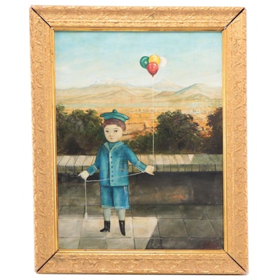 Agapito Labios Oil Painting of Child With Balloons