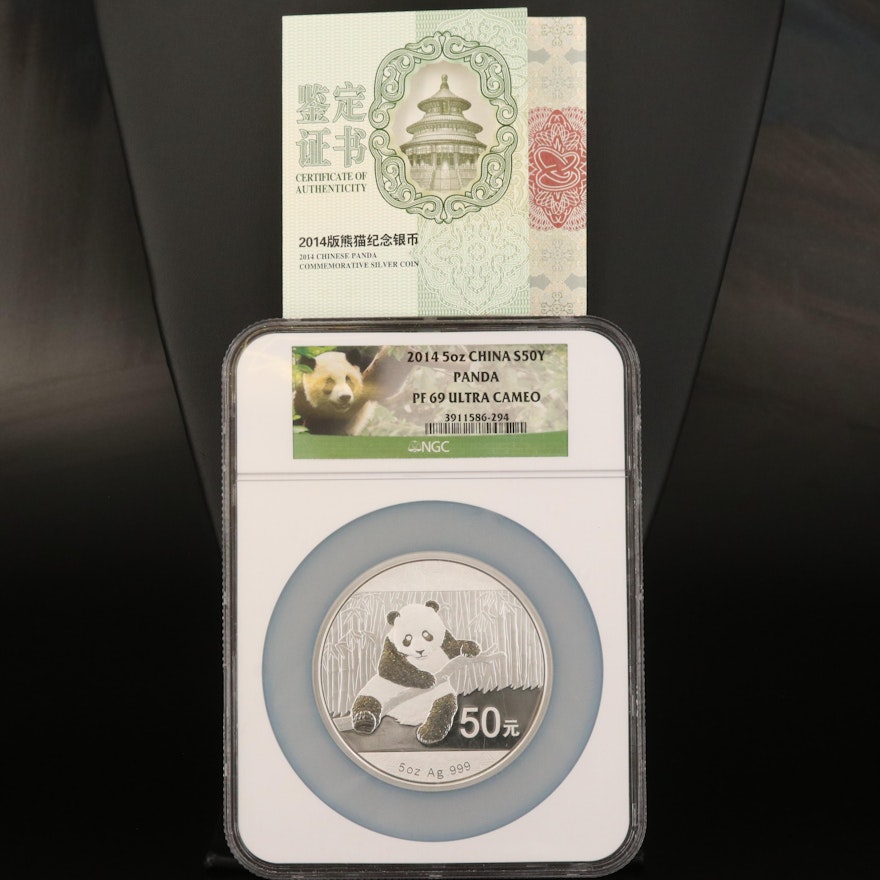 NGC Graded PF69 Ultra Cameo 2014 China Panda 50 Yuan Silver Coin