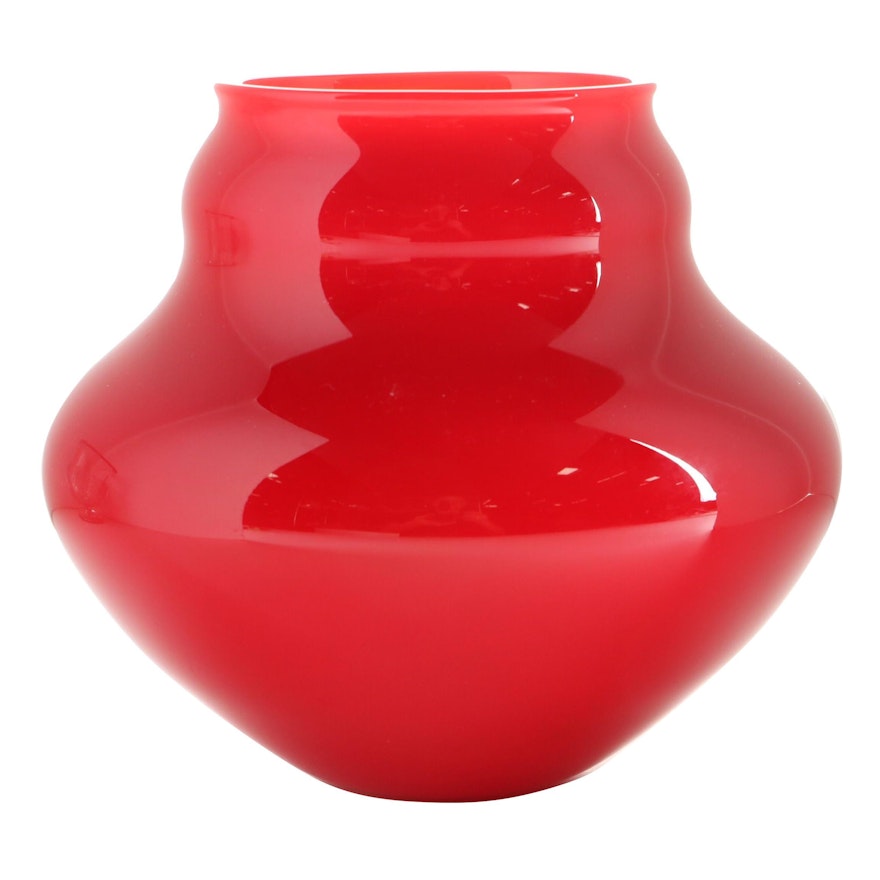 Charles Lotton Mid Century Modern Red Glass Vase, 1984