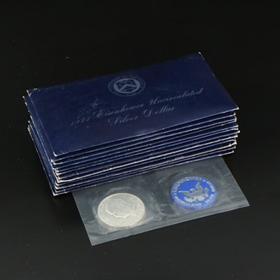Twelve 1971-S United States "Blue Pack" Eisenhower Silver Dollars