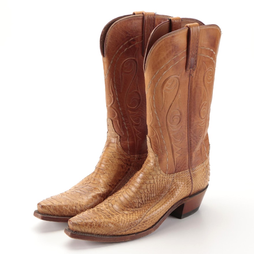 1883 by Lucchese Python Skin and Leather Ranch Boots with Box