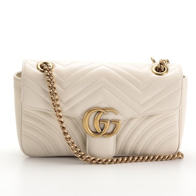 Gucci Small GG Marmont Shoulder Bag in White Matelassé Leather in Box