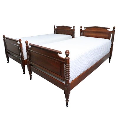 Federal Style Turned Spindle Cherry Twin Beds, Mid-20th Century