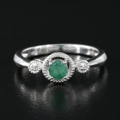 Sterling Emerald and Diamond Ring
