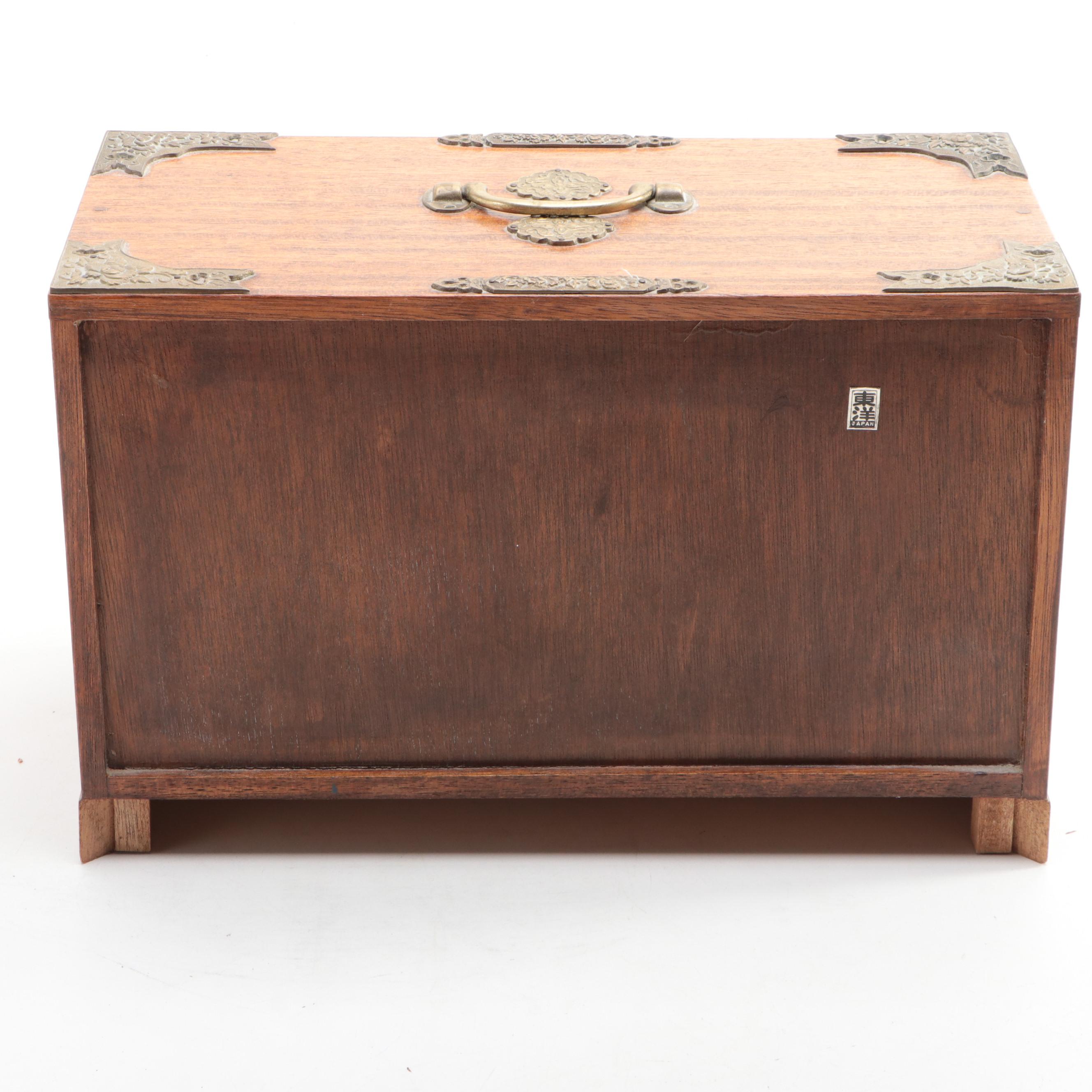 Japanese Tansu Style Brass Mounted Wood FourDrawer Jewelry Chest EBTH