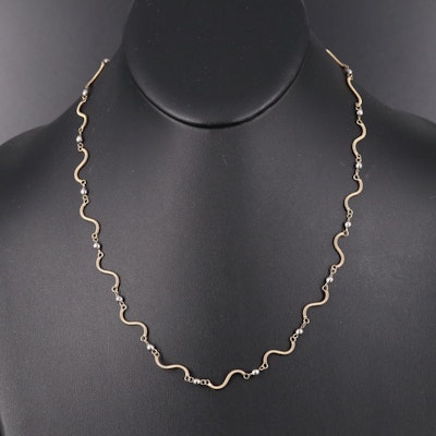 14K Faceted Bead and Wave Necklace