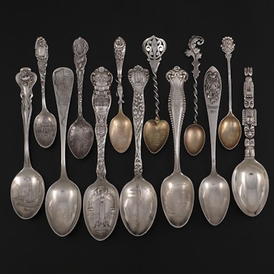 Sterling Silver Souvenir Spoons with Other Tea and Demitasse Spoons
