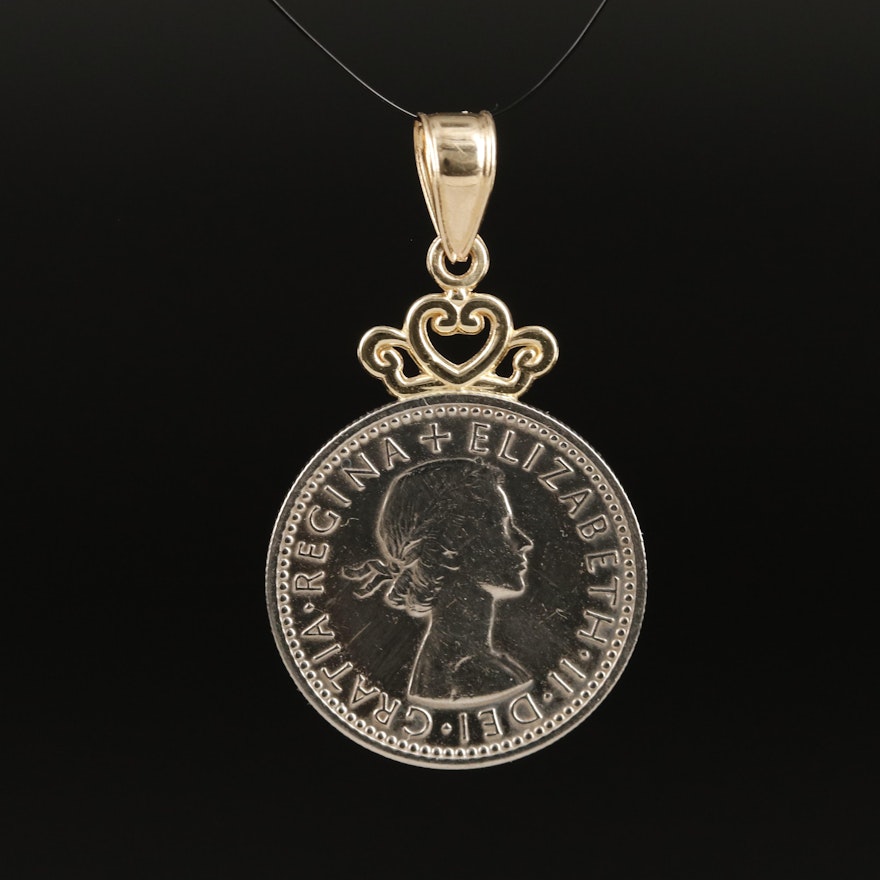 14K Pendant with 1962 Six Pence British Coin