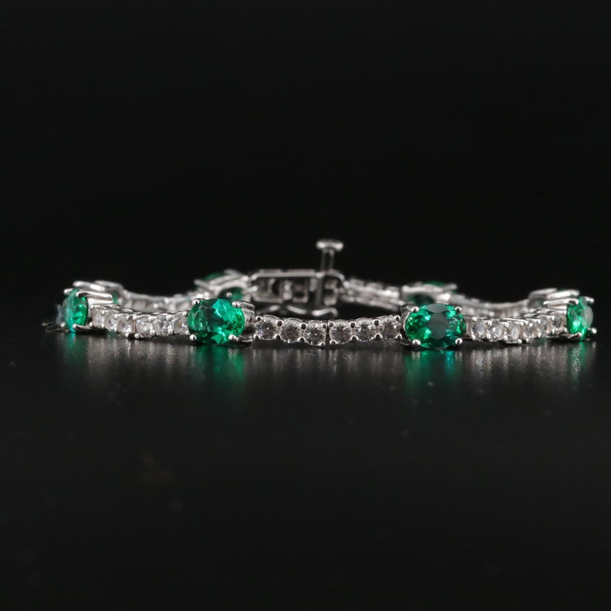 Sterling Emerald and Sapphire Line Bracelet