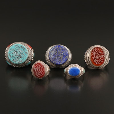 Afghan and Middle Eastern Wax Seal Lapis Lazuli,  Carnelian and Turquoise Rings