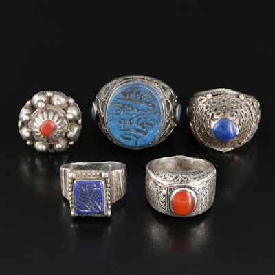 Afghan and Middle Eastern 850 and Sterling Rings Including Wax Seal and Gemstone