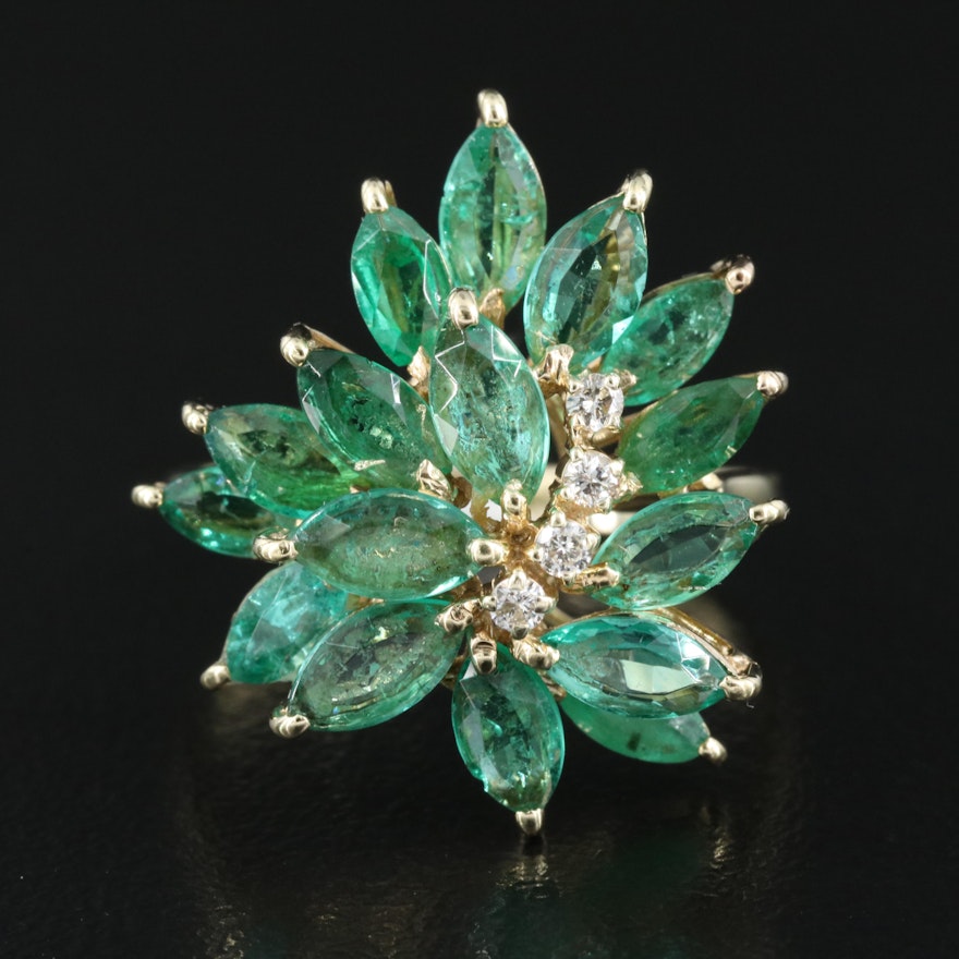 14K Emerald and Diamond Cluster Ring