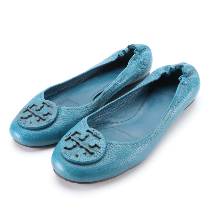Tory Burch Reva Flats in Teal Blue Leather
