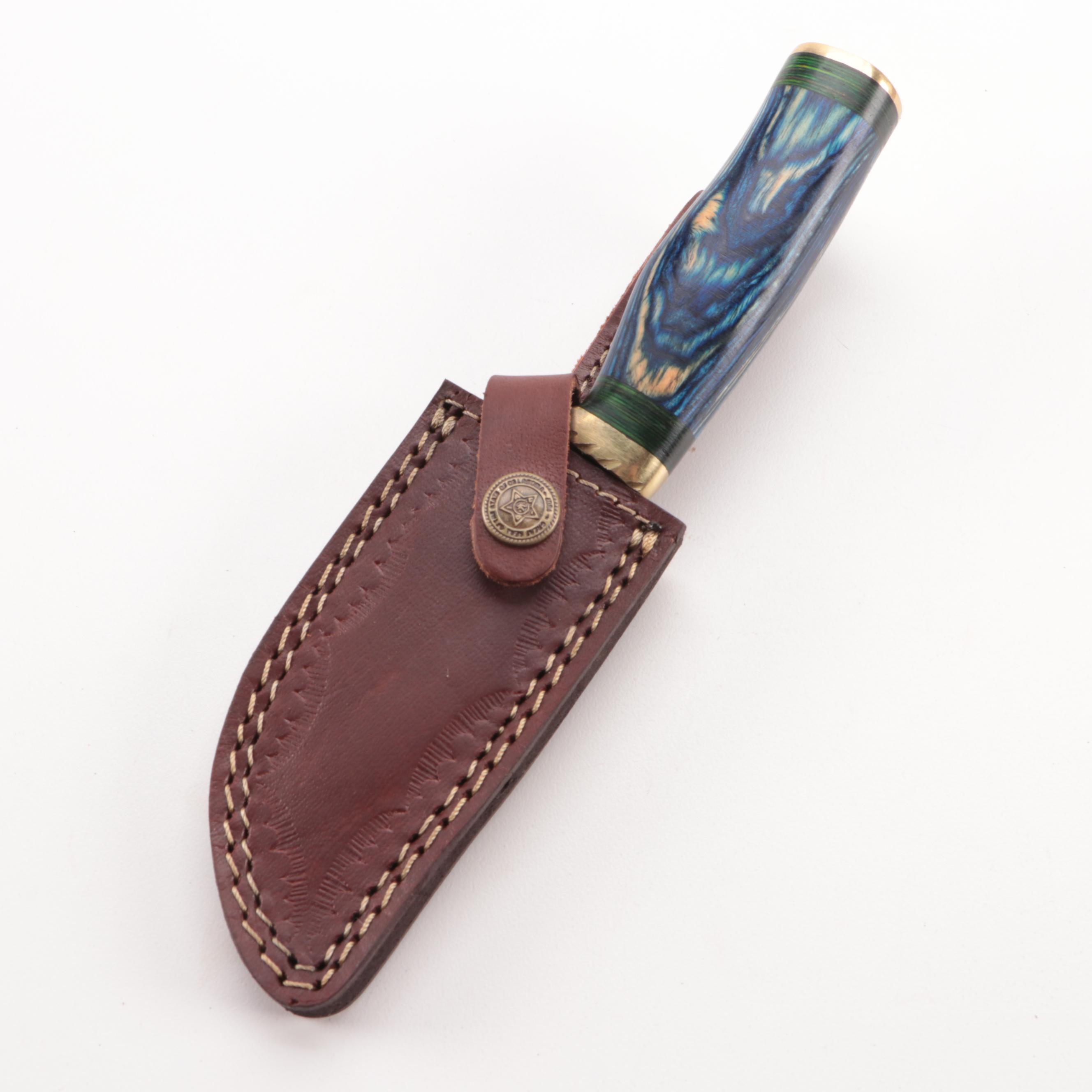 Damascus Bladed Knifes in Leather Sheathes and Motorcycle Folding Knife