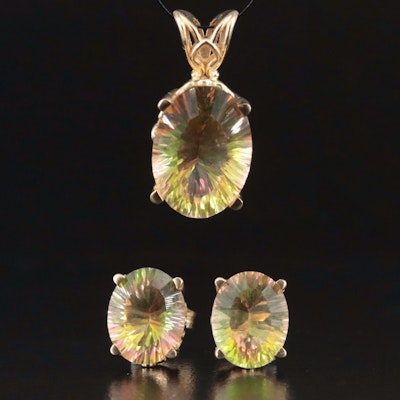 14K Mystic Topaz Pendant and Earrings Set with Scrolled Settings