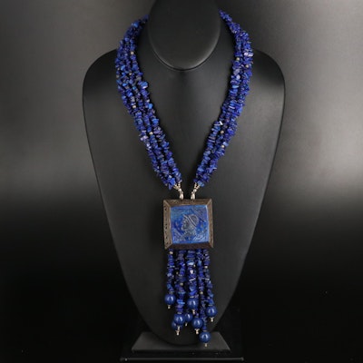 Vintage Afghan 850 Silver Lapis Lazuli Wax Seal Necklace