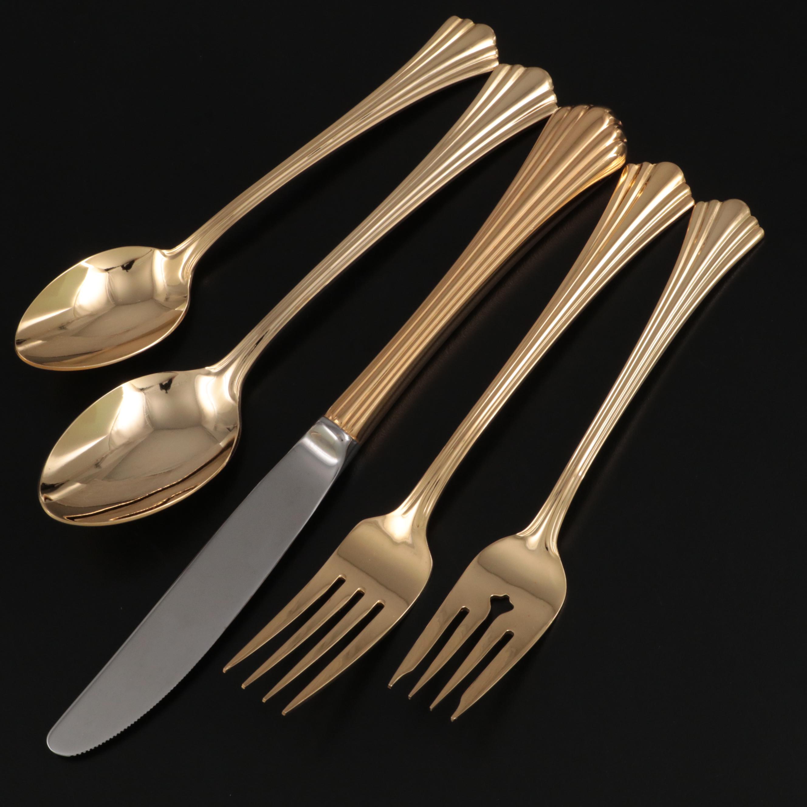 International Silver "Golden Flair" Gold Electroplate Flatware Set EBTH