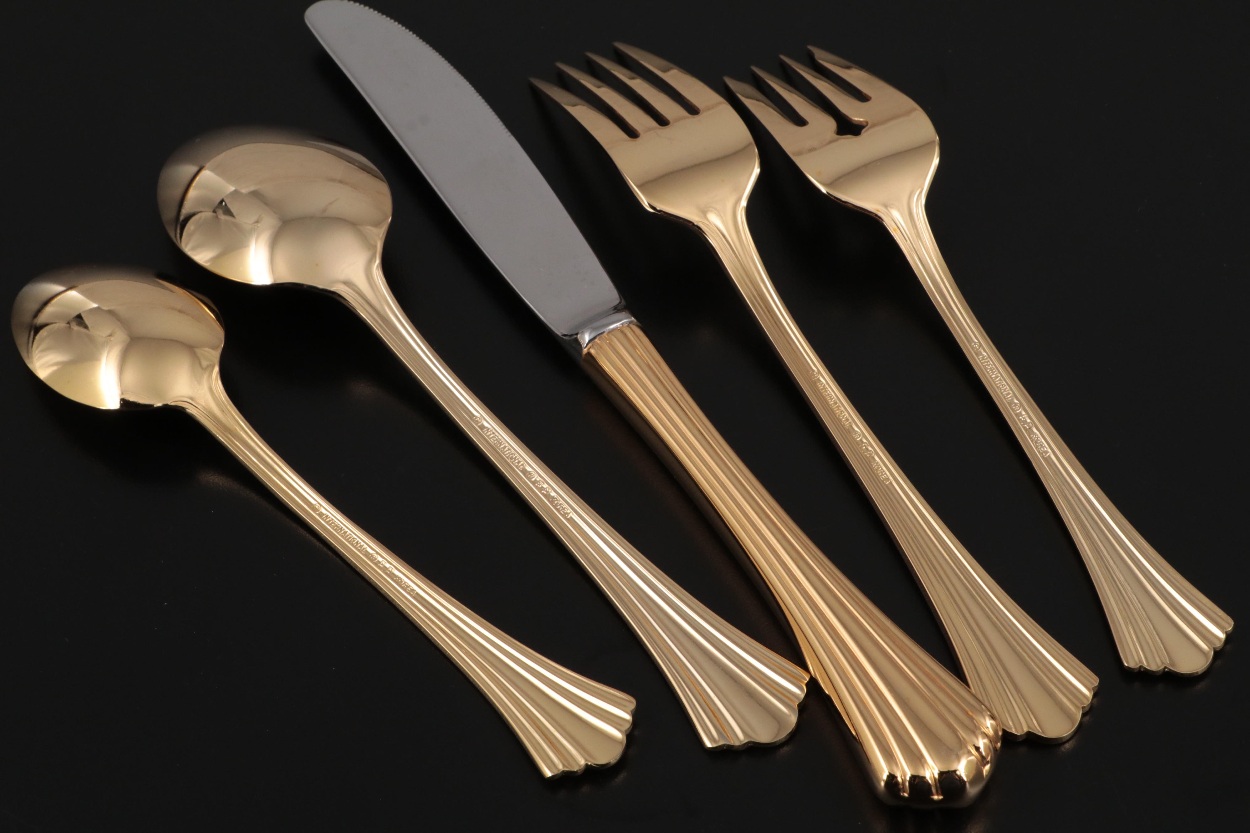 International Silver "Golden Flair" Gold Electroplate Flatware Set EBTH