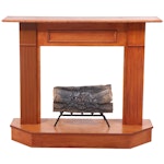 Stained Poplar Mantel on Platform with Electric Logs and Grate