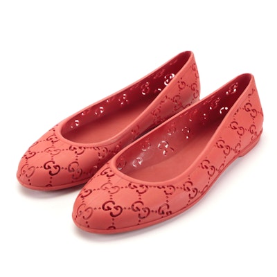 Gucci GG Red Rubber Ballet Flats with Box