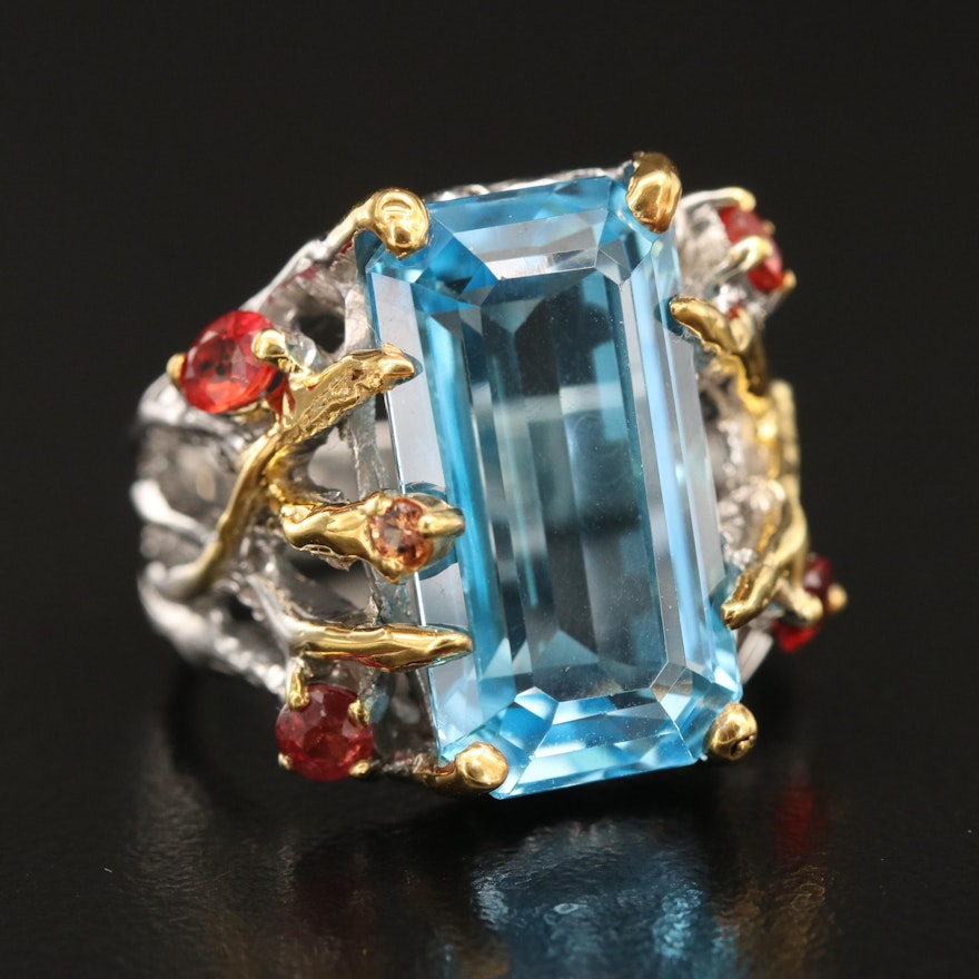 Sterling Swiss Blue Topaz and Sapphire Biomorphic Ring